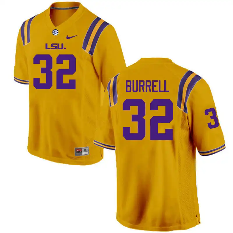 Men's LSU Tigers Aeron Burrell #32 Gold NCAA Football Jersey